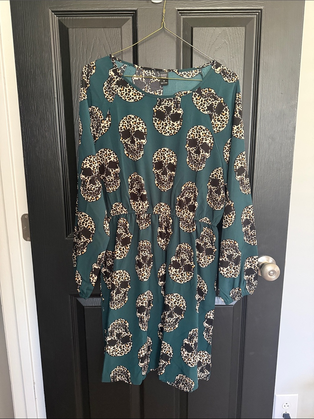 Teal Dress with Leopard Skull Print